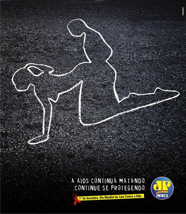 Jovem Pan — contorno de corpos no chão, campanha de AIDS